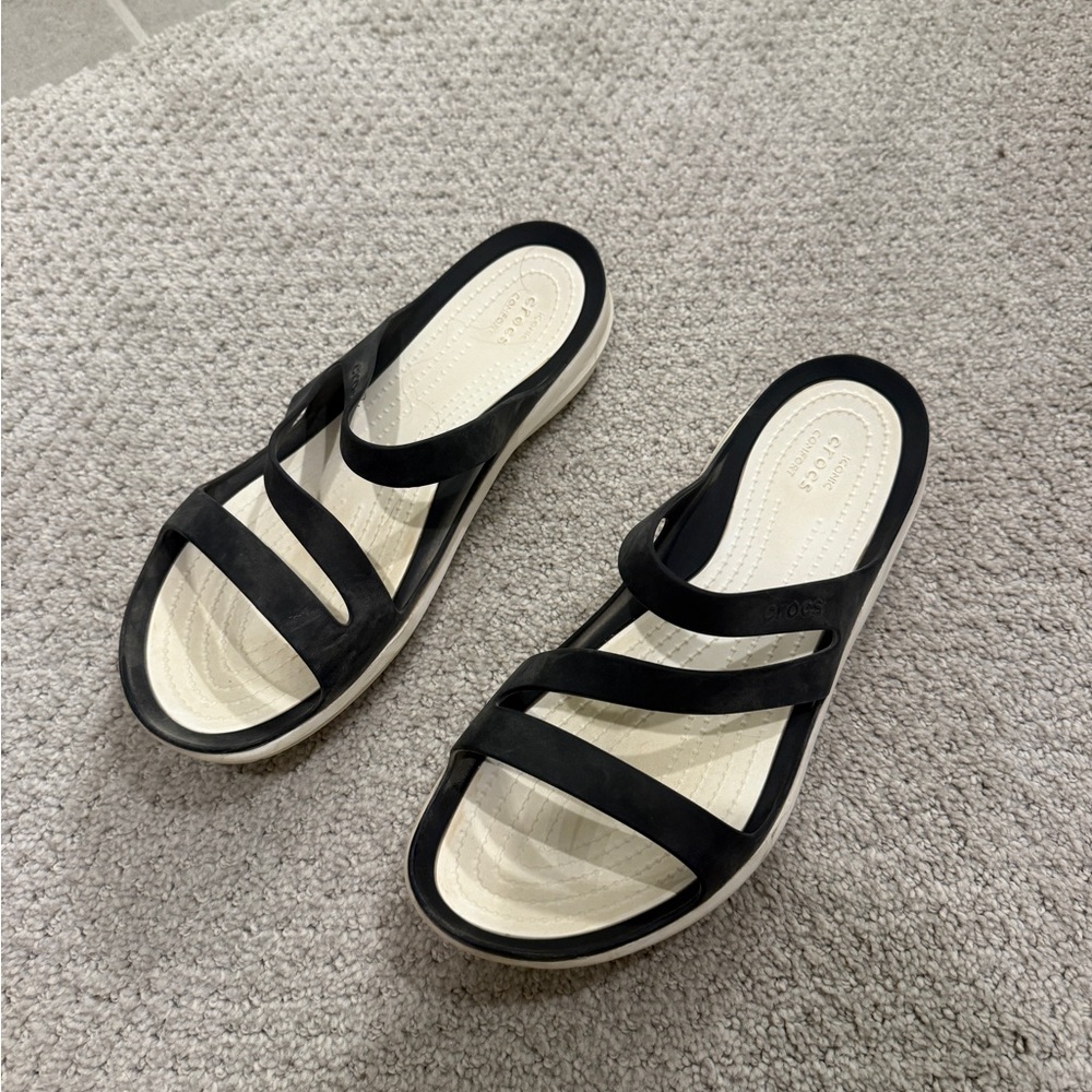 CROCS Black and White Strappy Sandals